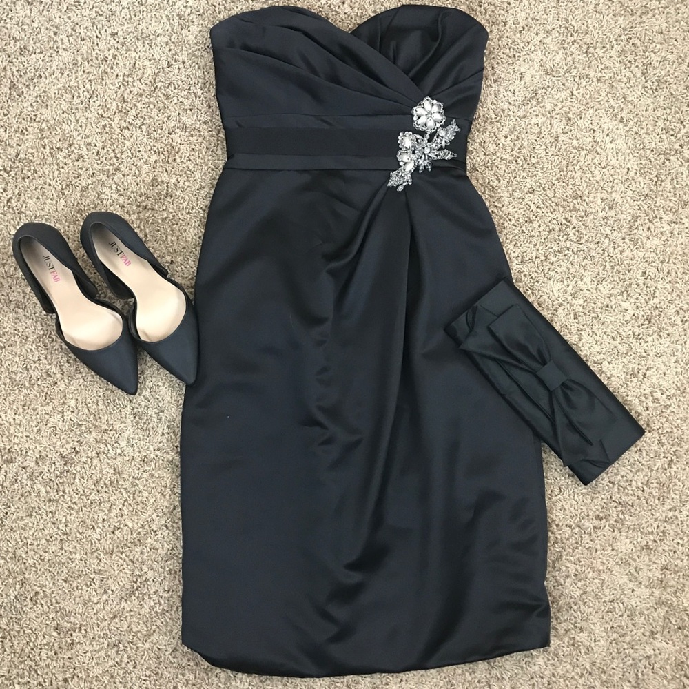 Love Black Satin Strapless Formal Dress